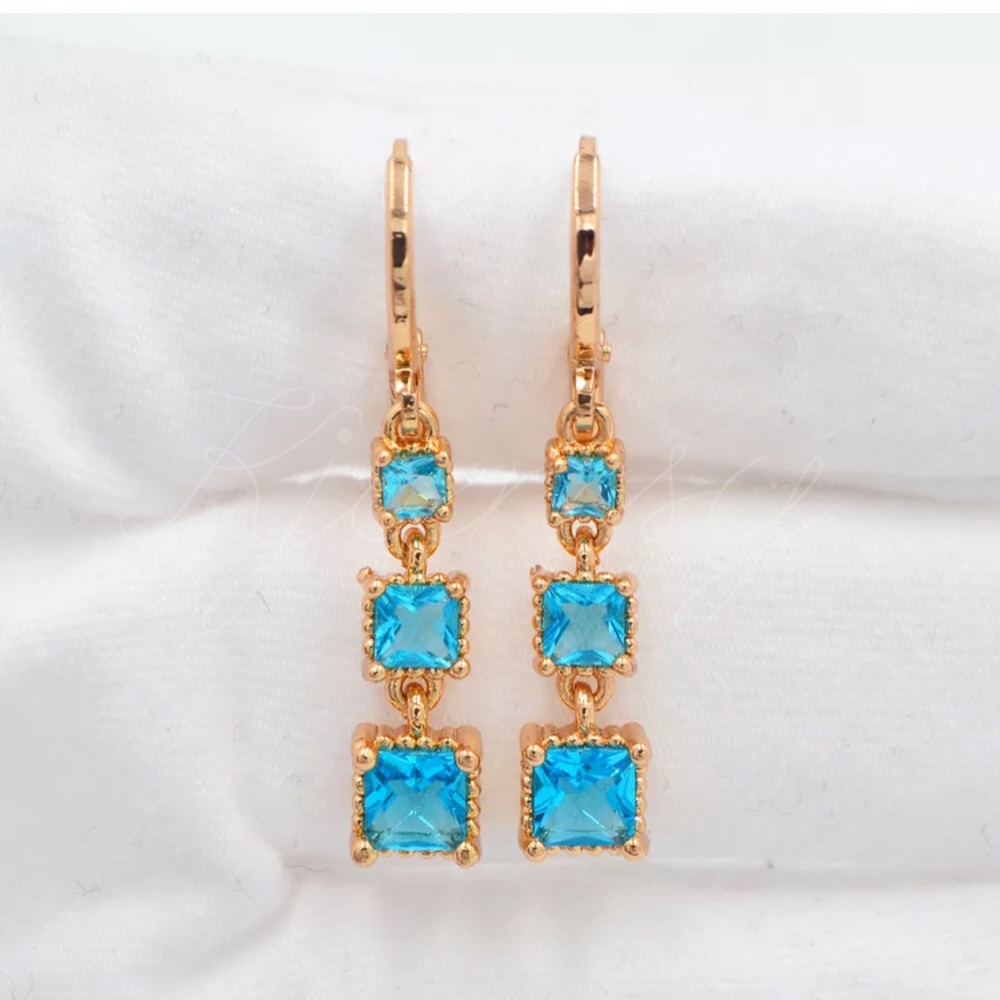 18K Gold Filled Blue Topaz Earrings
